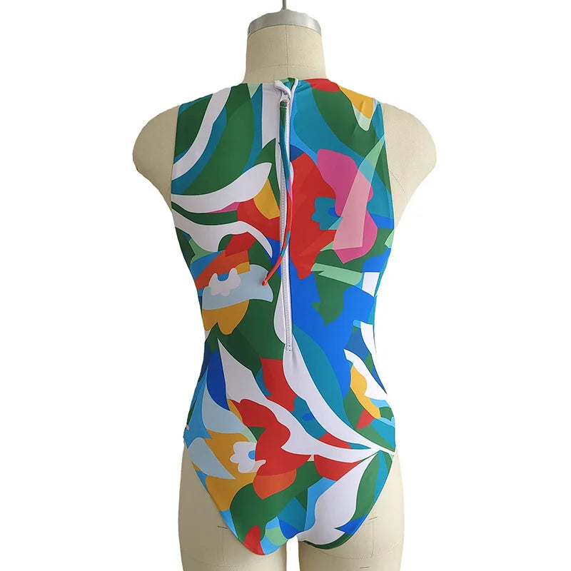 2023 Summer Conservative Tropical Plant Printing Bikini One-piece Swimsuit Beach Bikini Mini Micro Hot