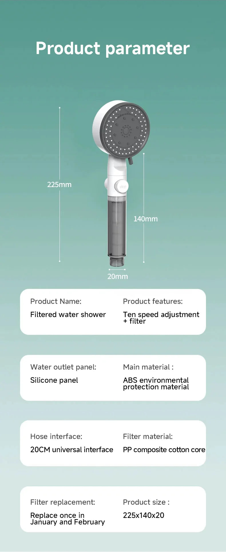 High Quality 10 Mode Shower Head Water Filter Adjustable High Pressure Shower Portable One-Key Stop Shower Bathroom Accessories