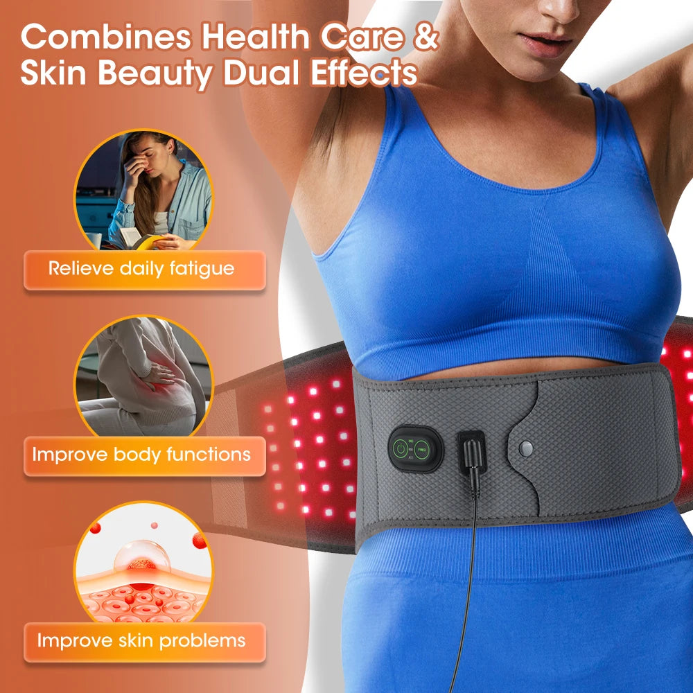 LED Red Light Belt 120Pcs 660nm & 850nm Beads Household Waist Belt Skin Rejuvenation Fatigue Reduction Direct Plug Power Supply