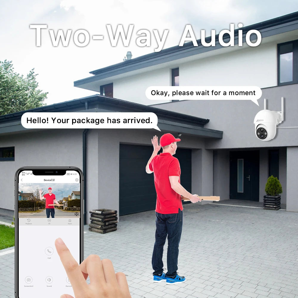 ANRAN 5MP 2K Solar Camera Rechargeable Battery PIR Humanoid Detection Outdoor PTZ Wireless WIFI Camera Full Color Night Vision