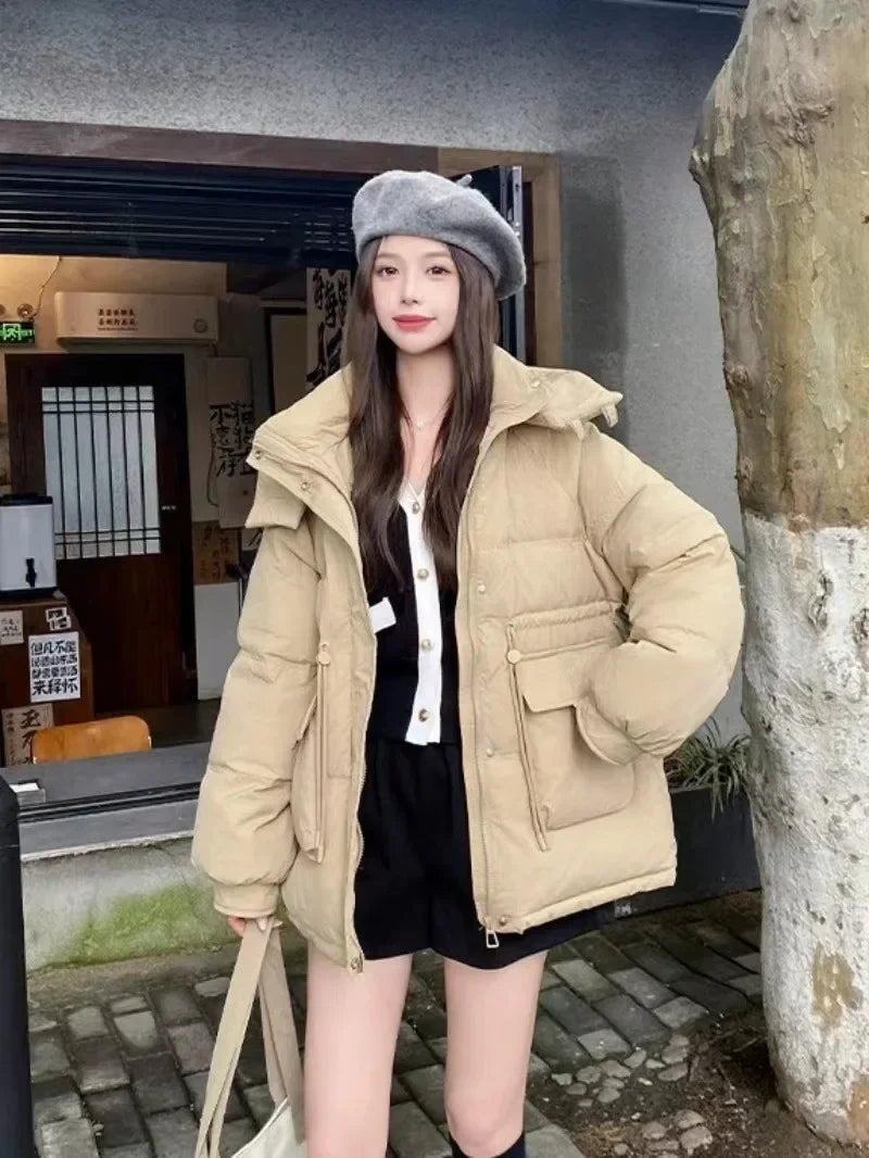 Puffer Jacket Women Warm Fashion Korean Mid-length Duck Down Coat Female 2024 New Winter White Duck Down Jacket Women