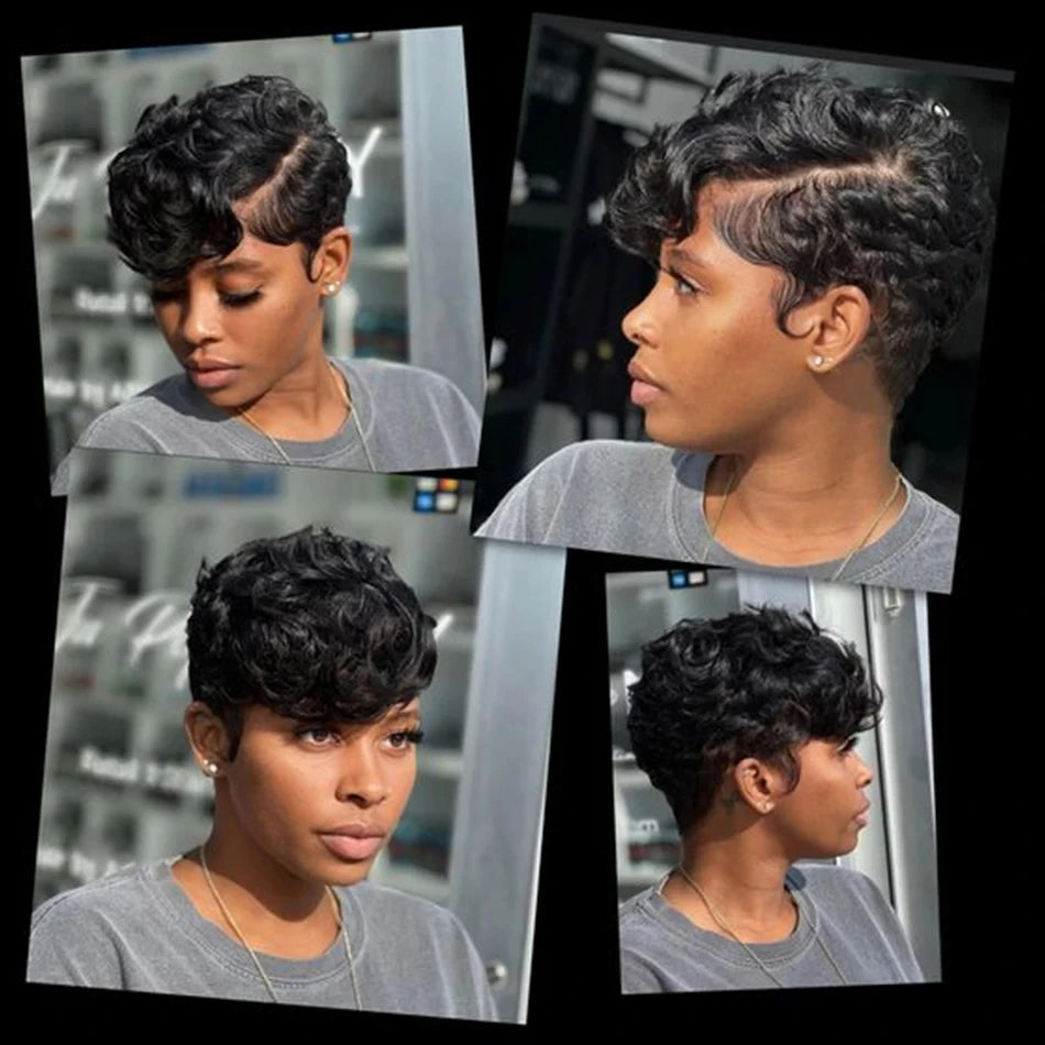 Pixie Cut Wig Short Curly Lace Front Human Hair Wigs For Black Women Raw Indian Finger Wave 13x4 Transparent Lace Frontal Wigs