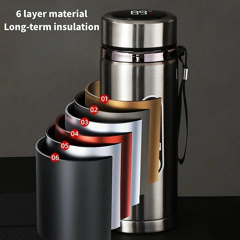 StainlessSteel Thermos Bottle with LED Temperature Display, 500-1000ML