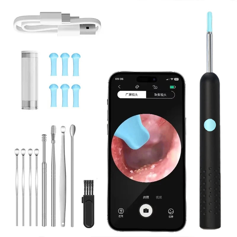 1-9pcs/Set Visual Ear Cleaner with Camera Ear Sticks USB Charging Ear Wax Removal Tool WIFI Connection 6 LED Lights Earpick