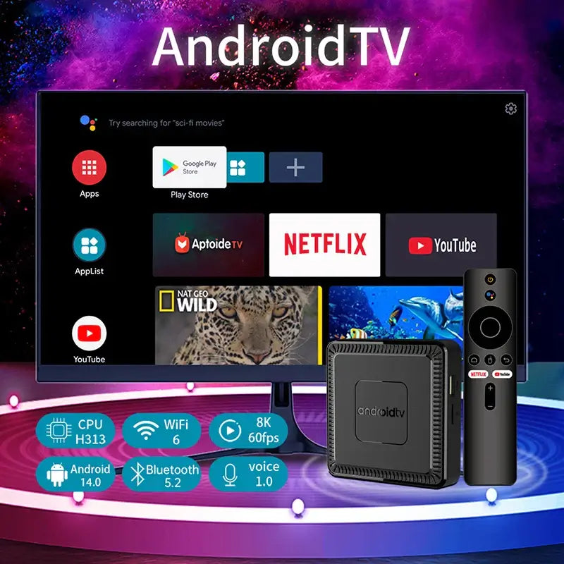2025 New Q7 Smart TV Box Android14 Allwinner H313 8G+128GB ROM Dual-Band WiFi 6 Bluetooth 5.2 Google Voice Remote Media PlayerGoWisse.com