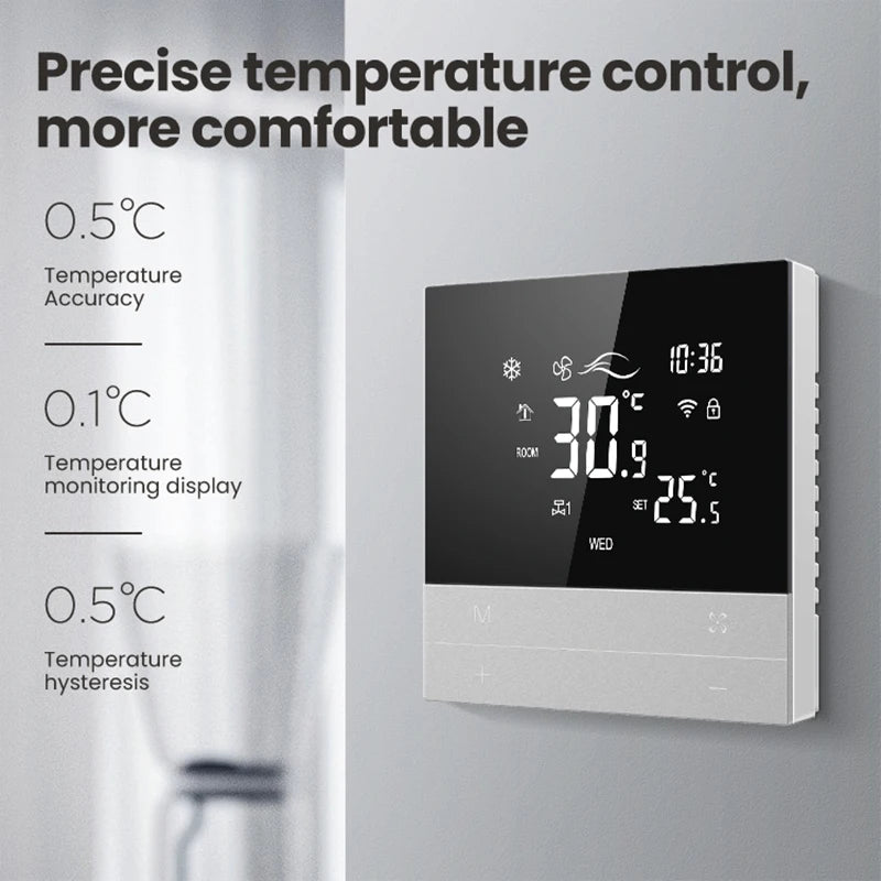 AVATTO Tuya WiFi Smart Central Air Conditioning Thermostat,Heating And Cooling Function 3 Speed Fan Coil For Alexa Google Home