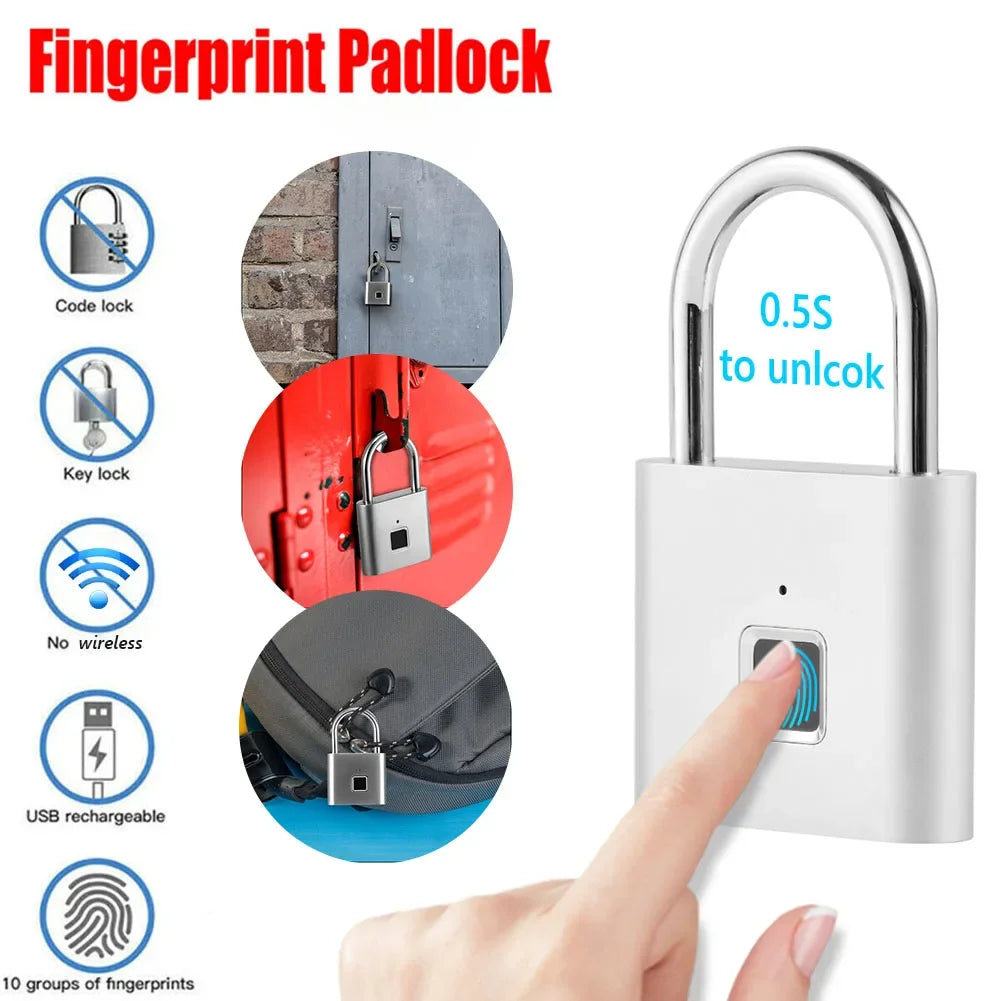 1PC Electronic Semiconductor Fingerprint Lock Smart Door Lock Rechargeable Security Padlock for Dormitory Home