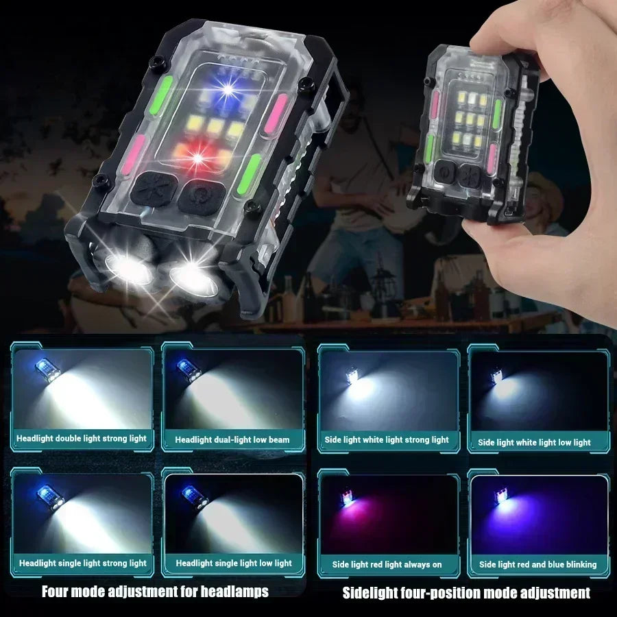 Rechargeable LED Flashlight with Clip, Magnetic Keychain Work Light, 8 Modes Lantern for Camping, Outdoors and Home Emergency