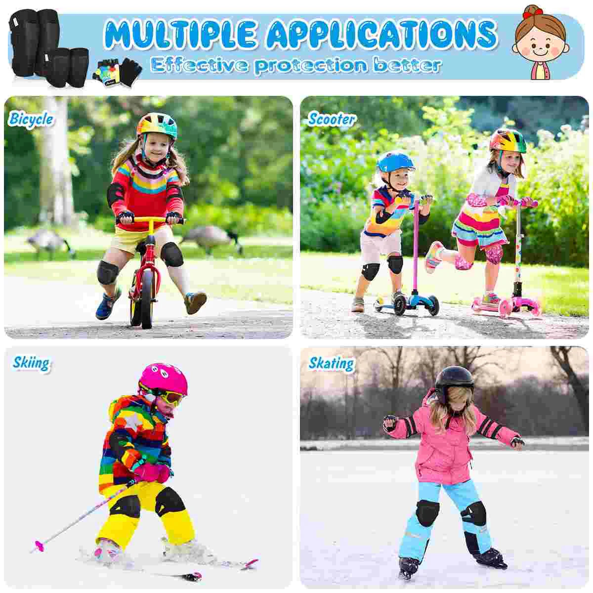 MOVTOTOP Protective Gear Set Kids Sports Protective Gears Knee Pads Elbow Pads Gloves for Cycling Skateboarding Size L/XL