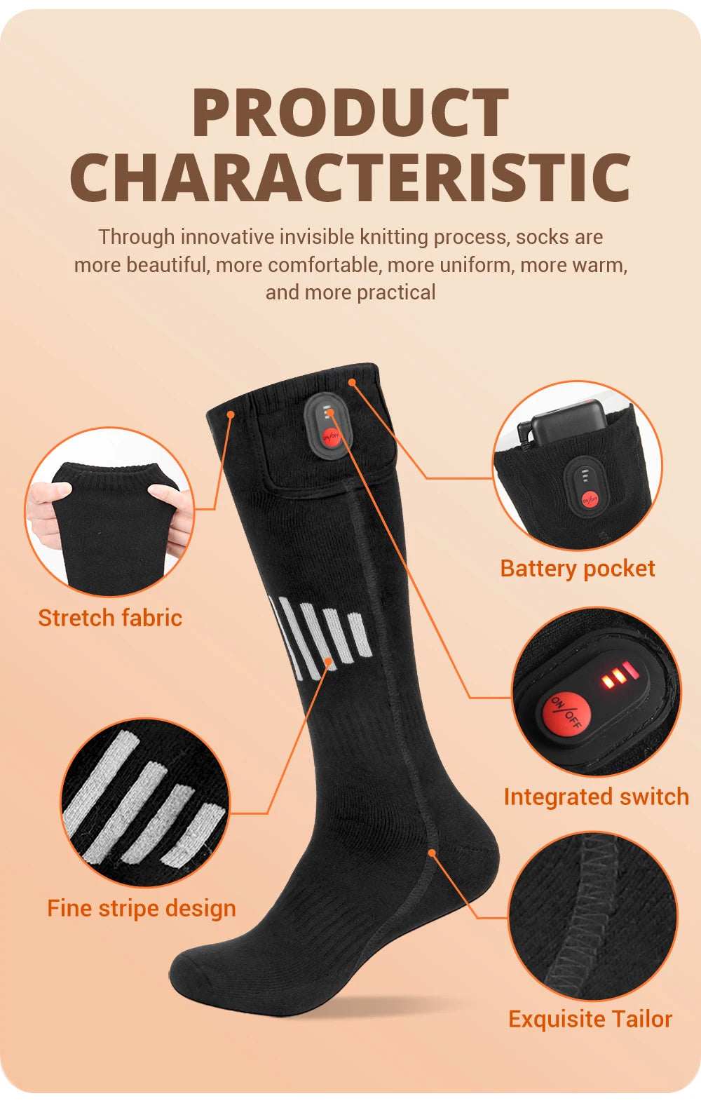 Winter Heated Sock Rechargeable Battery Stocking Men Women Electric Heating Ski Socks Sports Thermal Warmer Foot