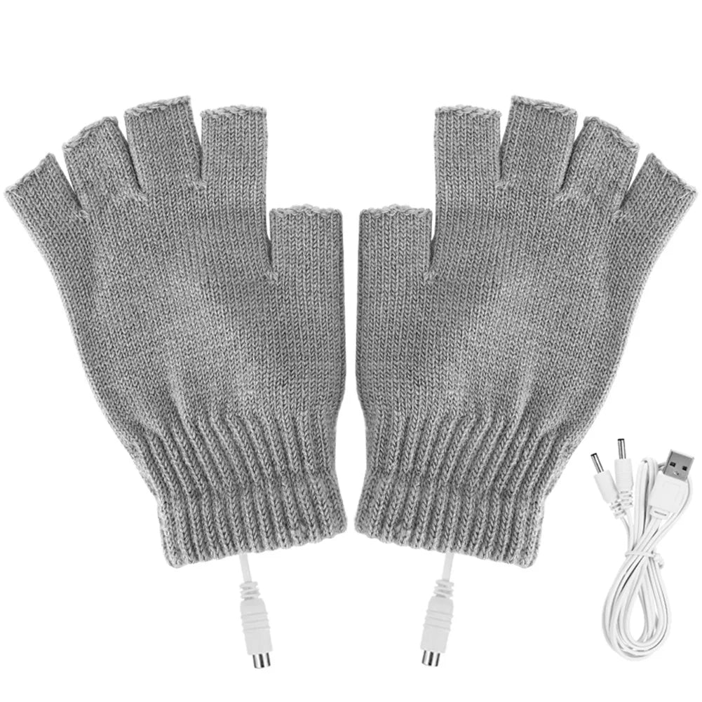 USB Heated Gloves Fingerless Knitted Wrist Glove Men Women Electric Heating Gloves Winter Hand Warmer Outdoor Skiing Accessories