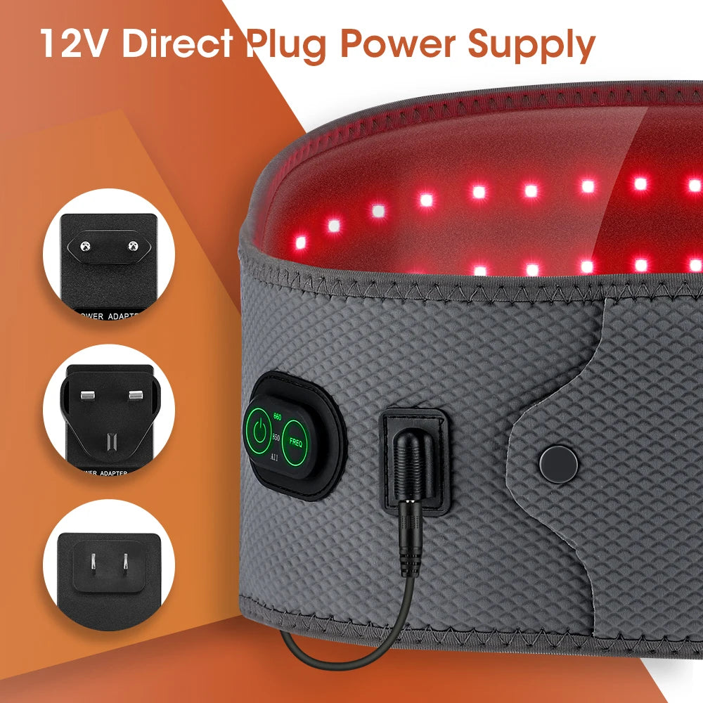 LED Red Light Belt 120Pcs 660nm & 850nm Beads Household Waist Belt Skin Rejuvenation Fatigue Reduction Direct Plug Power Supply