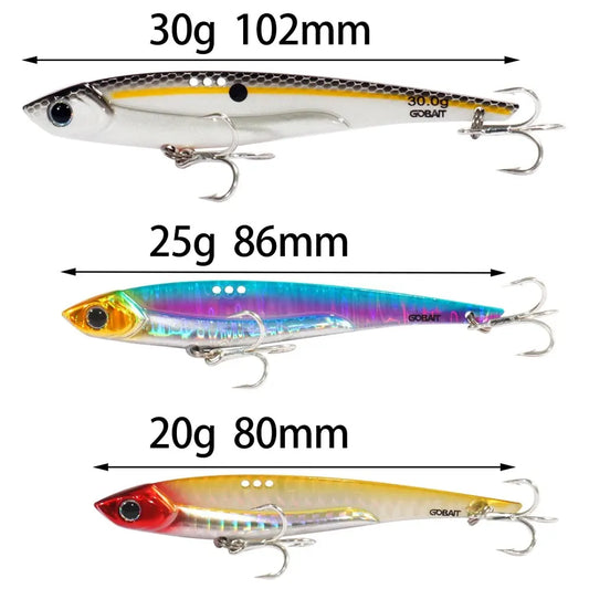 GOBAIT VIB Fishing Lure 20g 25g 30g Metal Jig Sinking Blade Treble Hook Spinner Spoon Cast RATION Carbon Steel Tackle Hard Bait