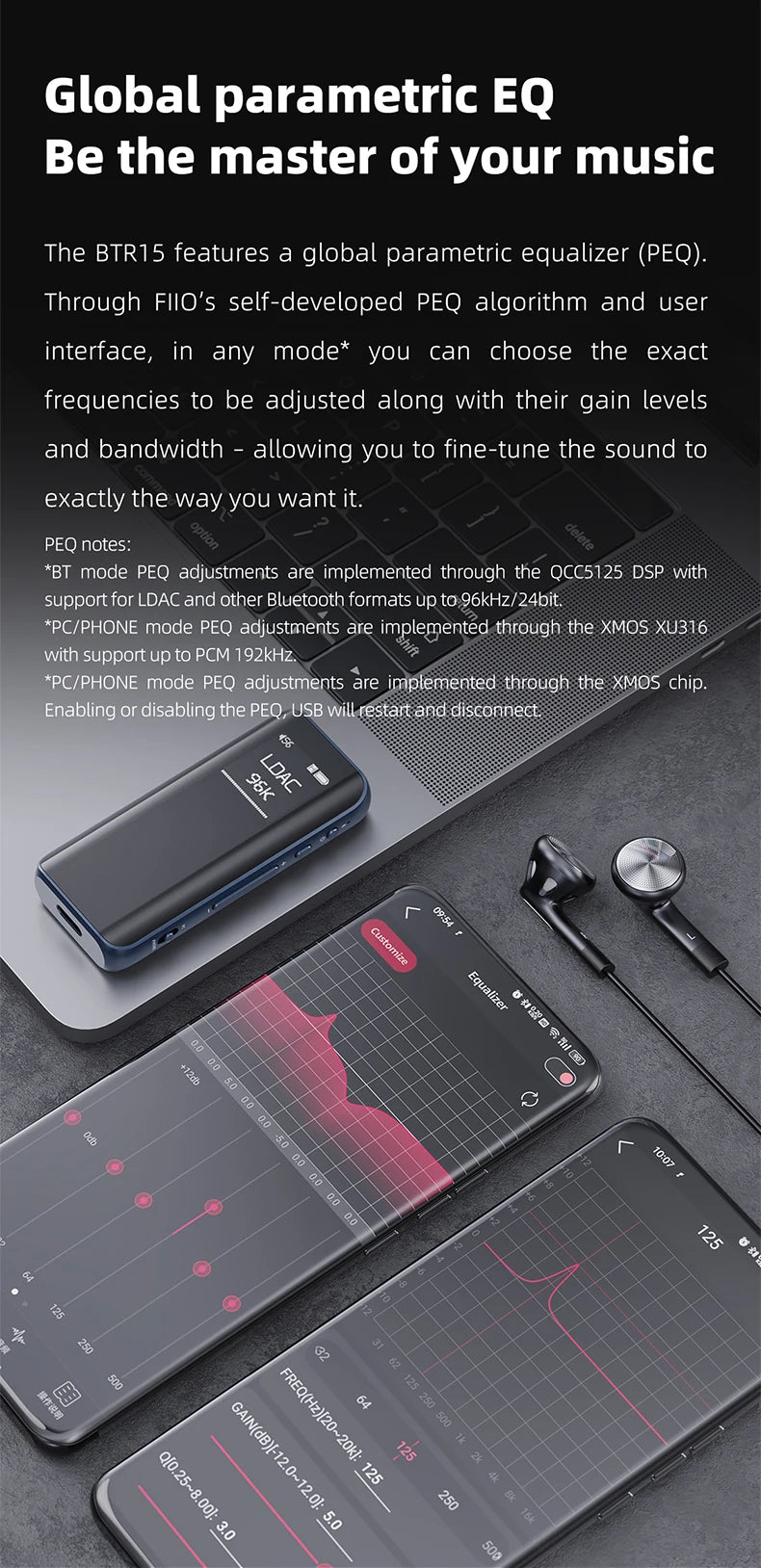 FiiO BTR15 Bluetooth 5.1 Headphone Amplifier DSD256 Receiver LDAC/aptX Adaptive with 3.5mm/4.4mm