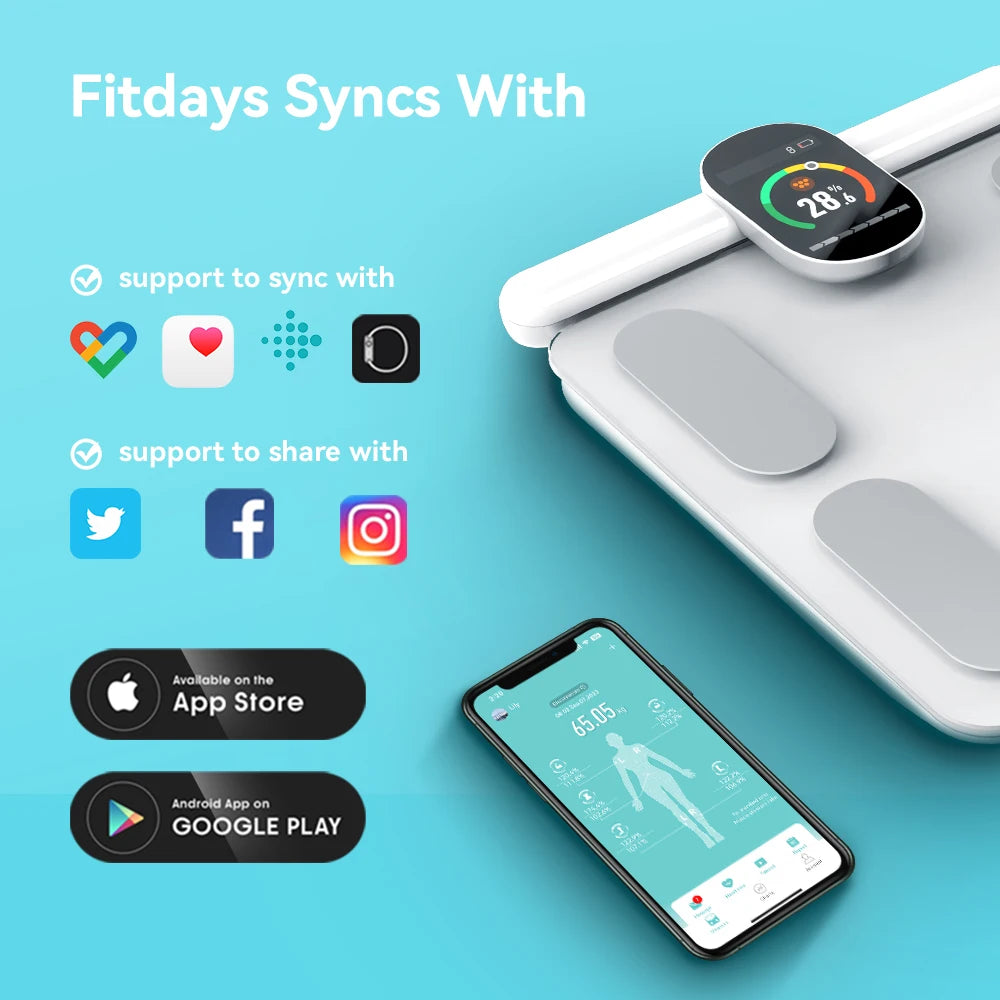 Fitdays Home Smart Bioimpedance Scale 8 Electrode Body Fat Scale Weight Balance Scale Smart Body Composition Scale
