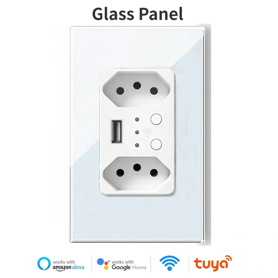 Melery Brazil WiFi Smart Wall Socket USB Tuya Electrical Plug Outlet PC/Glass Panel Alexa Google Home,Whole House Intelligence