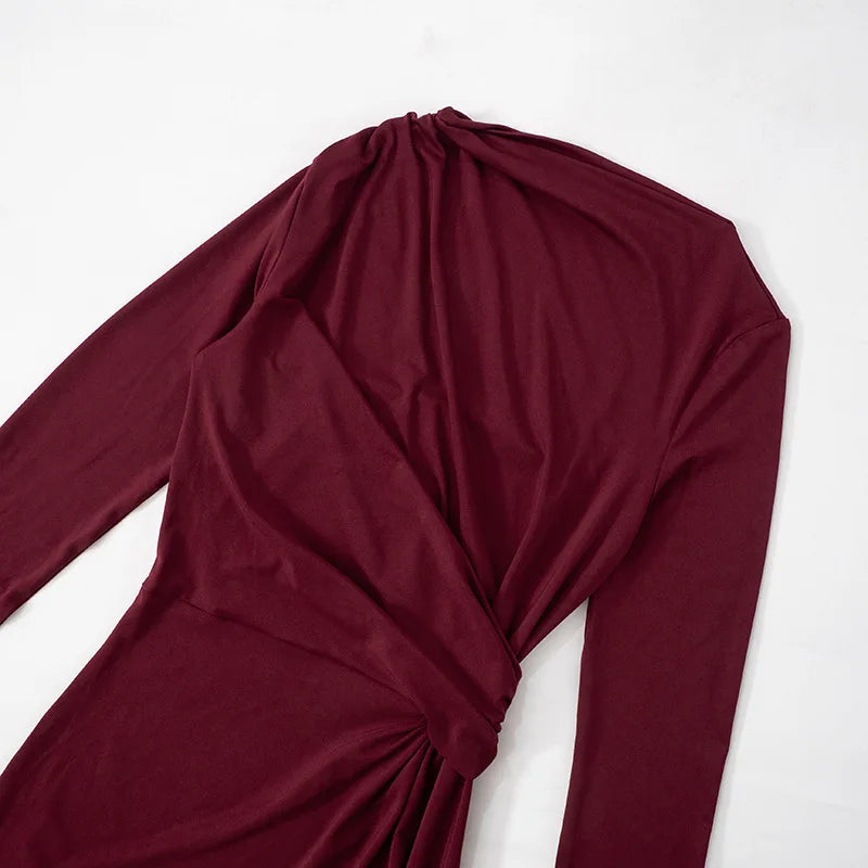 Tossy Pleated Slim Fashion Maxi Dress For Women Elegant High Waist Long Sleeve Bandage Autumn Dress Ladies Patchwork Long Dress