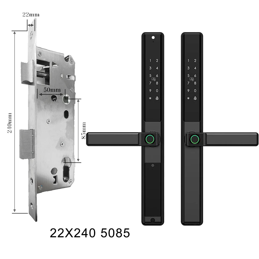 Waterproof Sliding Door Smart Lock Tuya WiFi Fingerprint Digital Code RFID Card Anti-Lock Aluminum Double-Side Electronic Lock