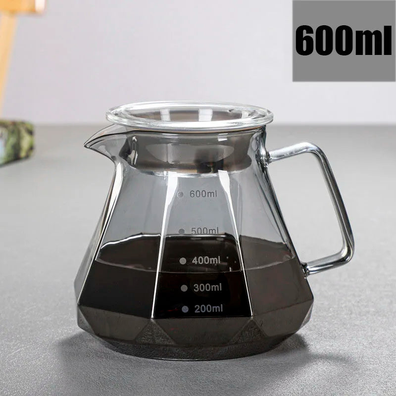 Leeseph Espresso Glass Carafe Coffee Pot, Pour Over Coffee Filter Kettle - 400ml 600ml Diamond Glass Coffee Sharing Pot