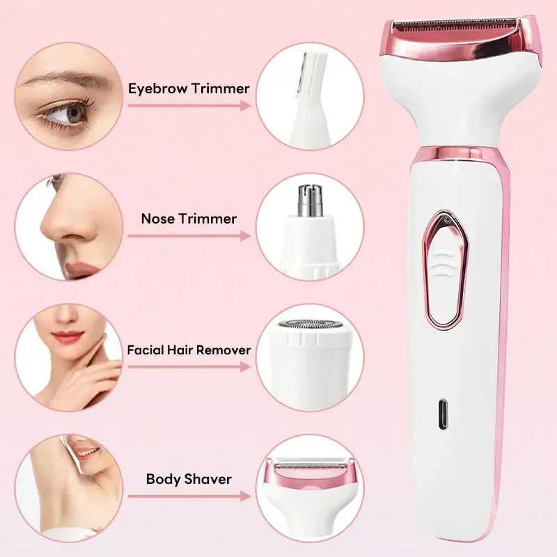Women Hair Razor,4 In 1, Rechargeable, Face, Leg, Armpi,Bikini, Pubic.