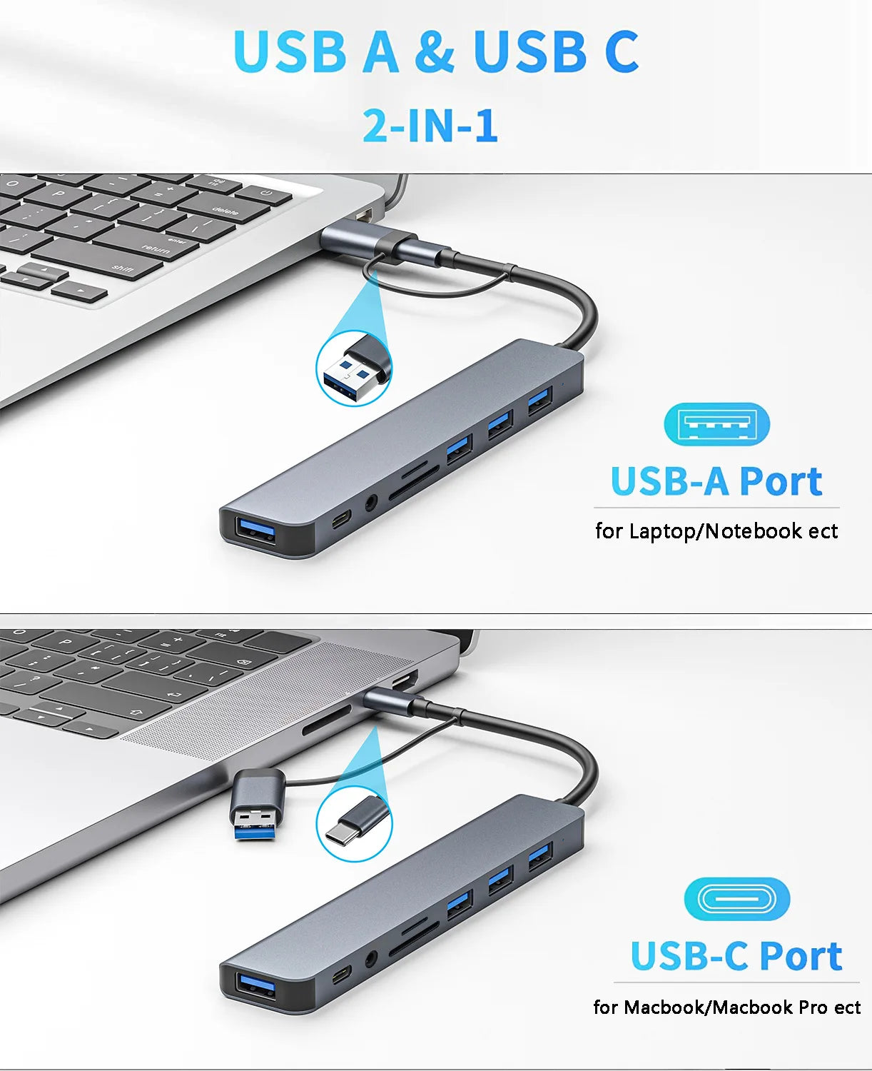 USB HUB with detachable card reader, USB C port, USB 3.0 / 2.0, SD/TF detachable card reader, docking station, accessories