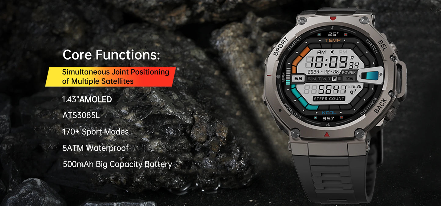 New T-Rex3 GPS Smart Watches 2025 for Xiaomi IOS Military Smartwatch Men 10ATM Waterproof 170 Sport Modes Built-in GPS BT Call