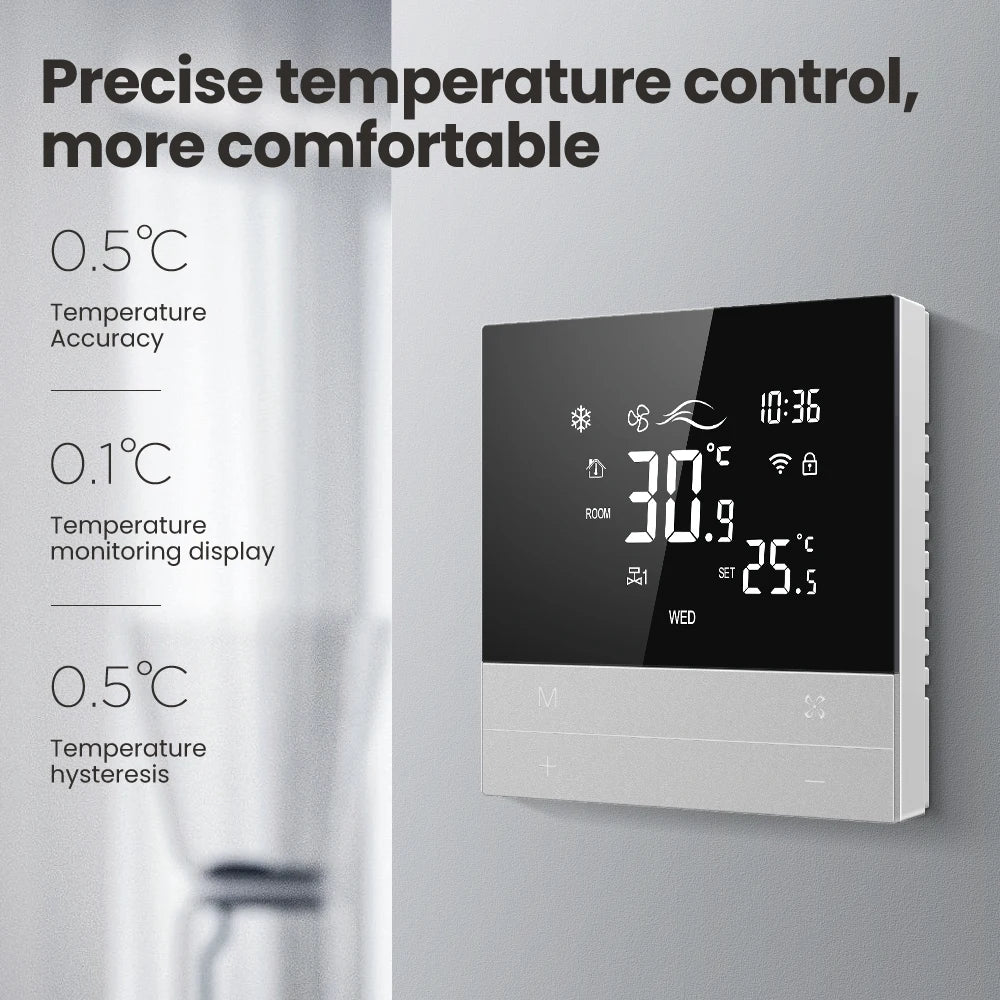 AVATTO Tuya WiFi Smart Central Air Conditioning Thermostat,Heating And Cooling Function 3 Speed Fan Coil For Alexa Google Home
