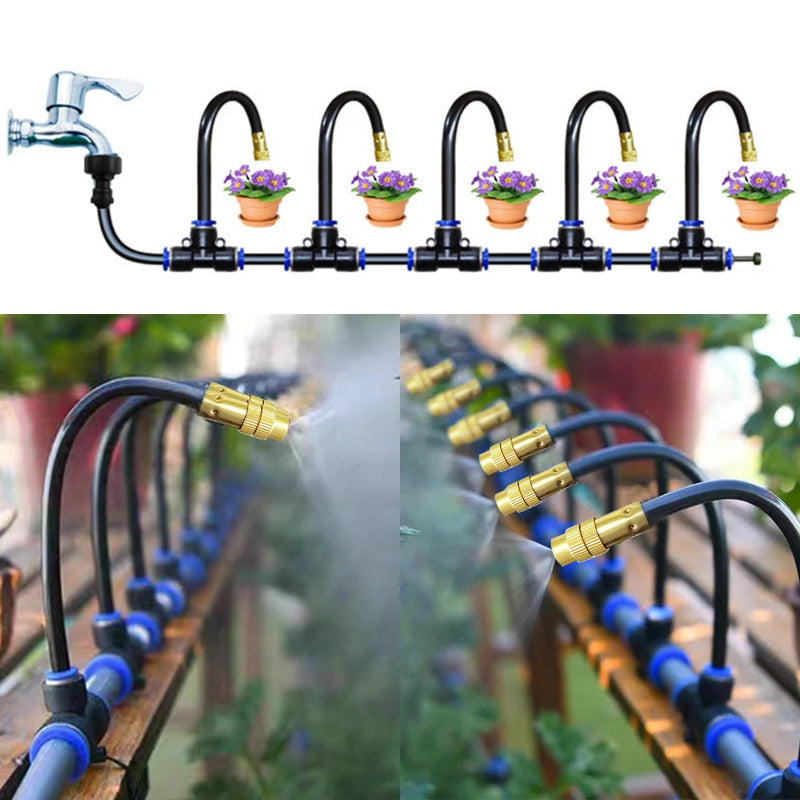 Automatic Sprayer System Patio Misting Cooling Adjustable Rotating Copper Atomizing Nozzle Nebulizer Sprinkler irrigation kit