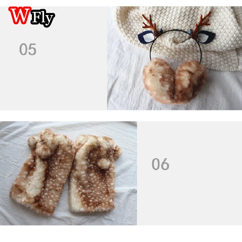 Subculture Y2K GIRL Spicy Girls Handmade Gothic Lolita Harajuku hairy Cute Deer Christmas decoration performance costume set