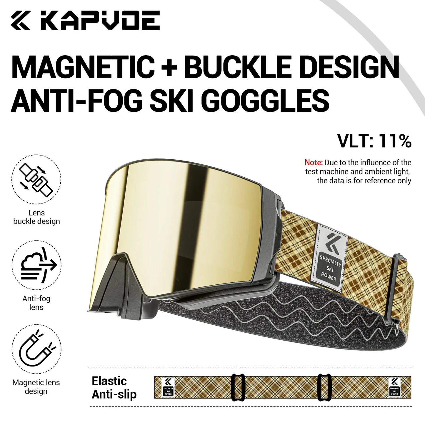 KAPVOE New Outdoor Photochromic Ski Goggles Winter Snow Sports for Unisex Snow Glasses UV400 Anti-fog Magnetic Snowboard Glasses