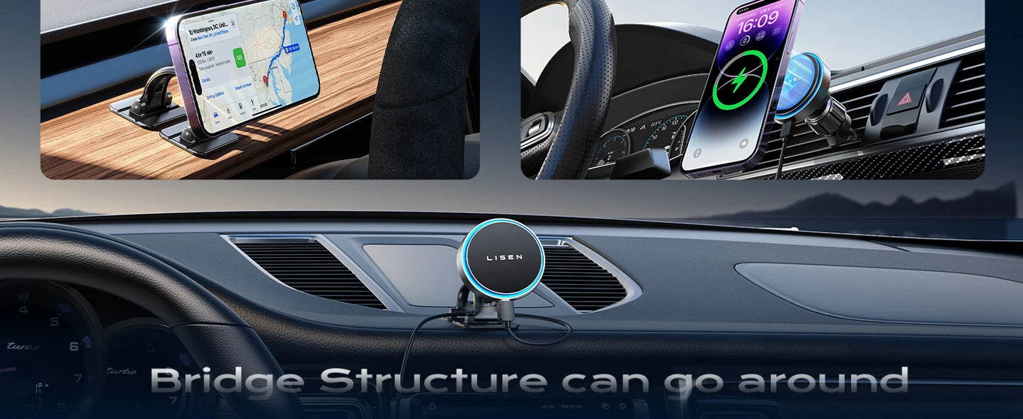 LISEN Hot sales 15W Magnetic Car Mount Charger Charging Mount Wireless for iPhone 16 Pro Max Accessories Fits