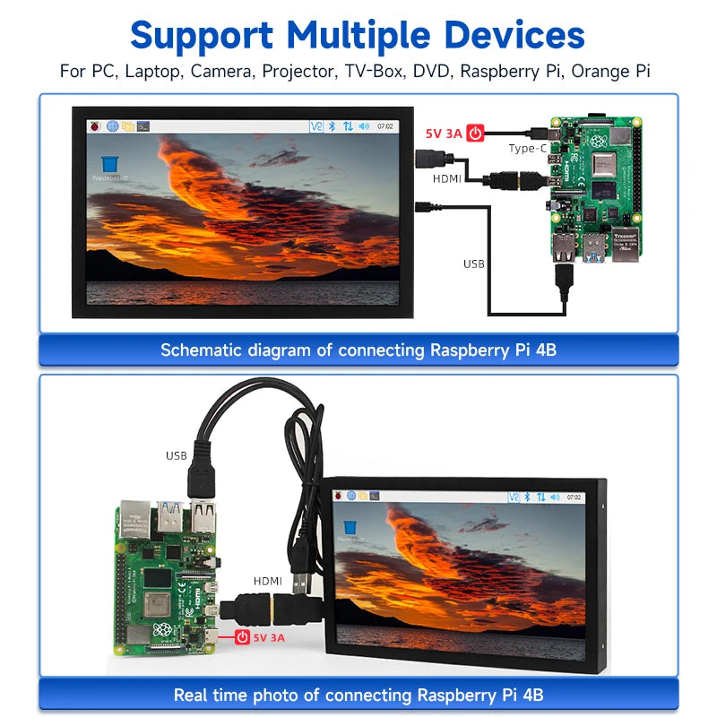 7 Inch Portable Display IPS 1024x600 LCD HDMI-compatible VGA AV Input DC Type C Power In for PC Laptop Camera TV Box DVD ScreenComputer MonitorsGoWisse.com