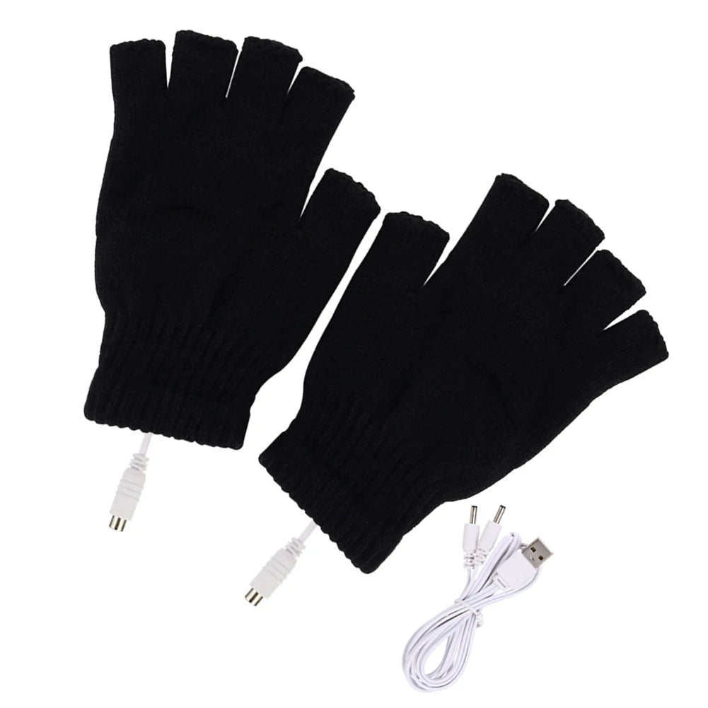 USB Heated Gloves Fingerless Knitted Wrist Glove Men Women Electric Heating Gloves Winter Hand Warmer Outdoor Skiing Accessories