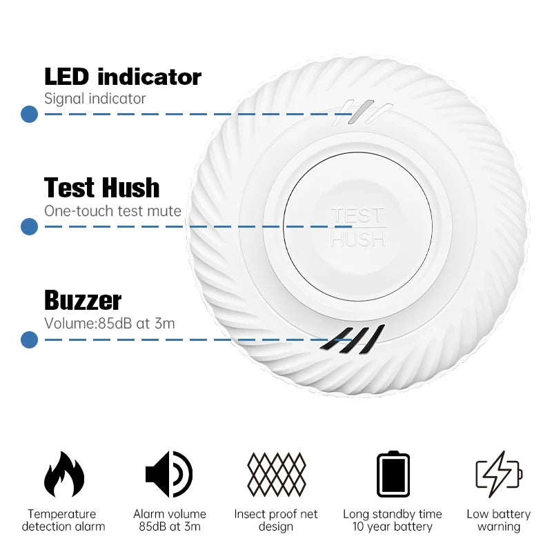 Built-in 10 Year Battery Smoke Detector WiFi Function Tuya Smart Home Parlor Child Room Kitchen Shop Fire Sound Alarm SensorSmoke DetectorsGoWisse.com