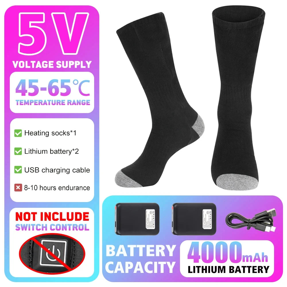 Winter Heated Sock Rechargeable Battery Stocking Men Women Electric Heating Ski Socks Sports Thermal Warmer Foot