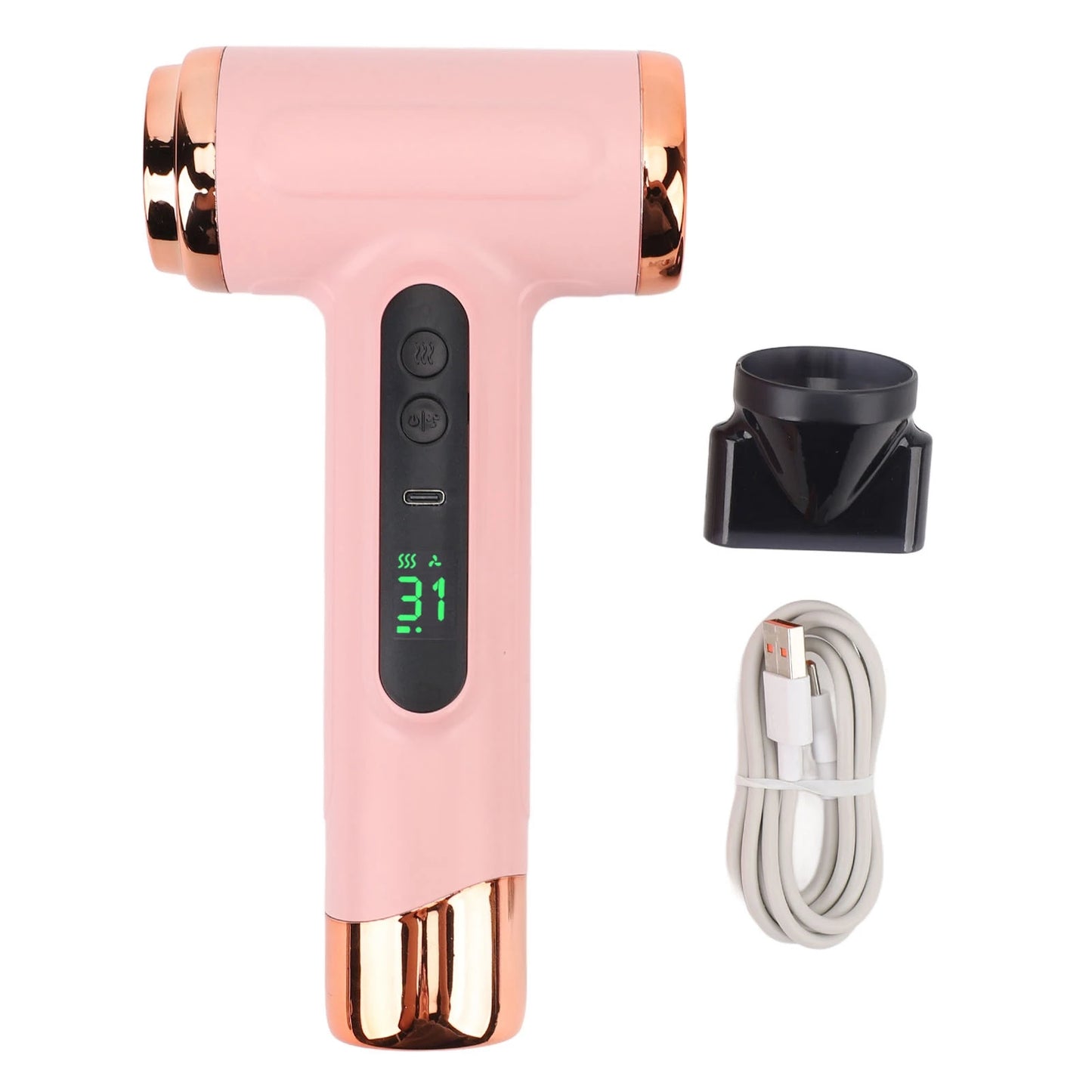 Hot and Cold Air Hair Dryer 15000mAh 200W Lightweight Multi Modes Portable Hair Dryer Ergonomic Grip with Nozzle for Travel