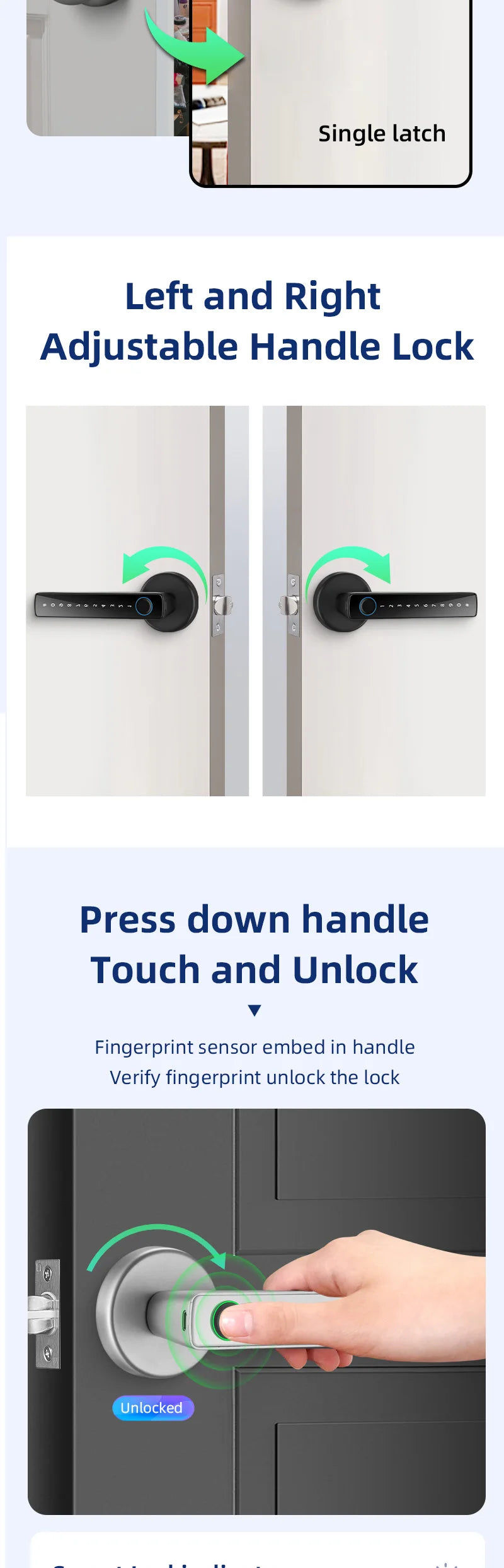 XSDTS M5 Tuya BLE Fingerprint Door Lock Digital Electronic Lock with Password/Key/IC Card/ Smartlife/ Tuya APP Unlock