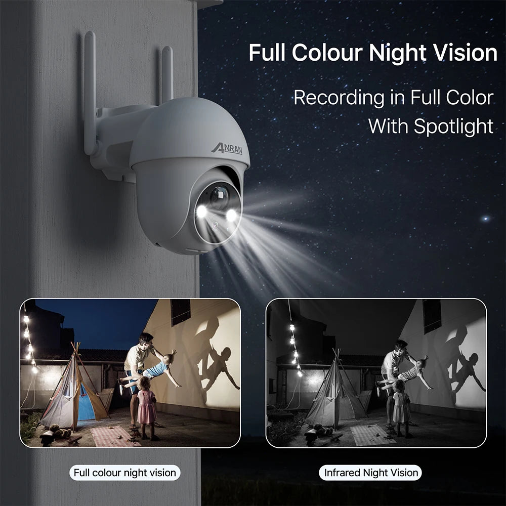 ANRAN 5MP 2K Solar Camera Rechargeable Battery PIR Humanoid Detection Outdoor PTZ Wireless WIFI Camera Full Color Night Vision
