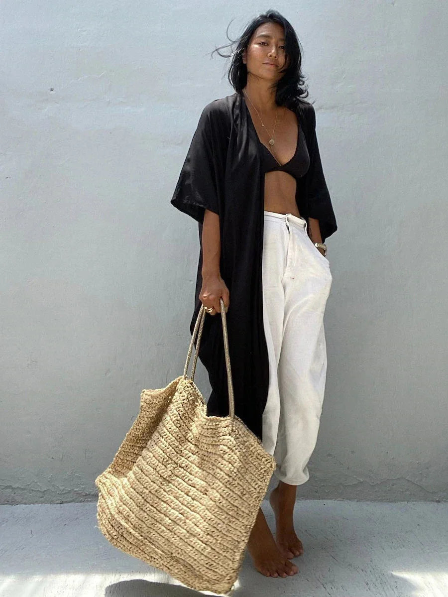 New Boho Beach Kimono Swimwear Women Cotton Holiday Summer Women's Tunic Beachwear Outfits Solid Oversize Cover-Ups