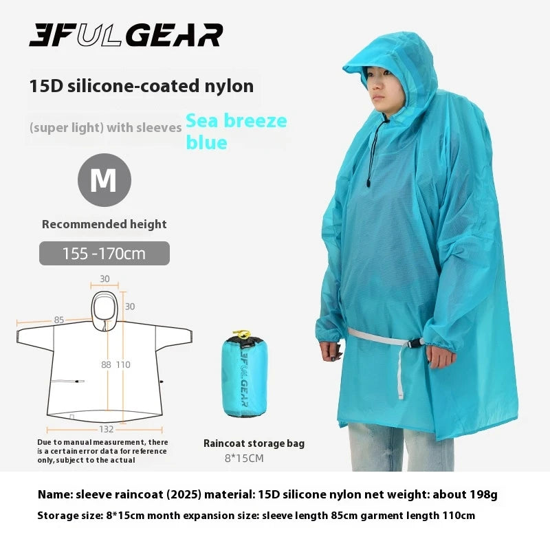 3F UL GEAR Sleeve Raincoat Lightweight Windproof and Waterproof PU5000mm 3D Silicon Coating Fabric About 180g Nylon Polyester