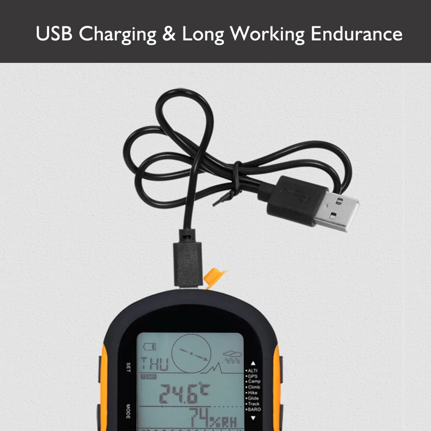 SUNROAD GPS Navigation Receiver Handheld USB Rechargeable Digital Altimeter Barometer