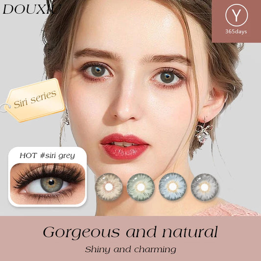 DUOXIU Yearly 365days Soft Lenses Pink-Blue Fashion Pupil Style Myopia Colored Contact Lenses (1 Pair) Covers Brown Eyes