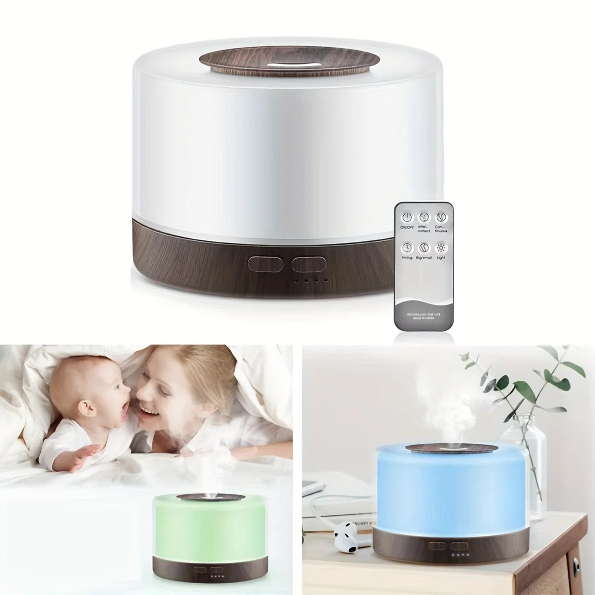 Diffuser For Home Smart Aromatherapy Diffuser 500ml Wood Design Ultrasonic Humidifier w/ Remote 7 LED Colors 6 Essential Oil