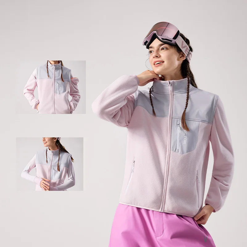 VECTOR Brand Fleece Jacket with Detachable Sleeves for Windproof Warm Anti-static Outdoor Sports Skiing Hiking Daily Wear