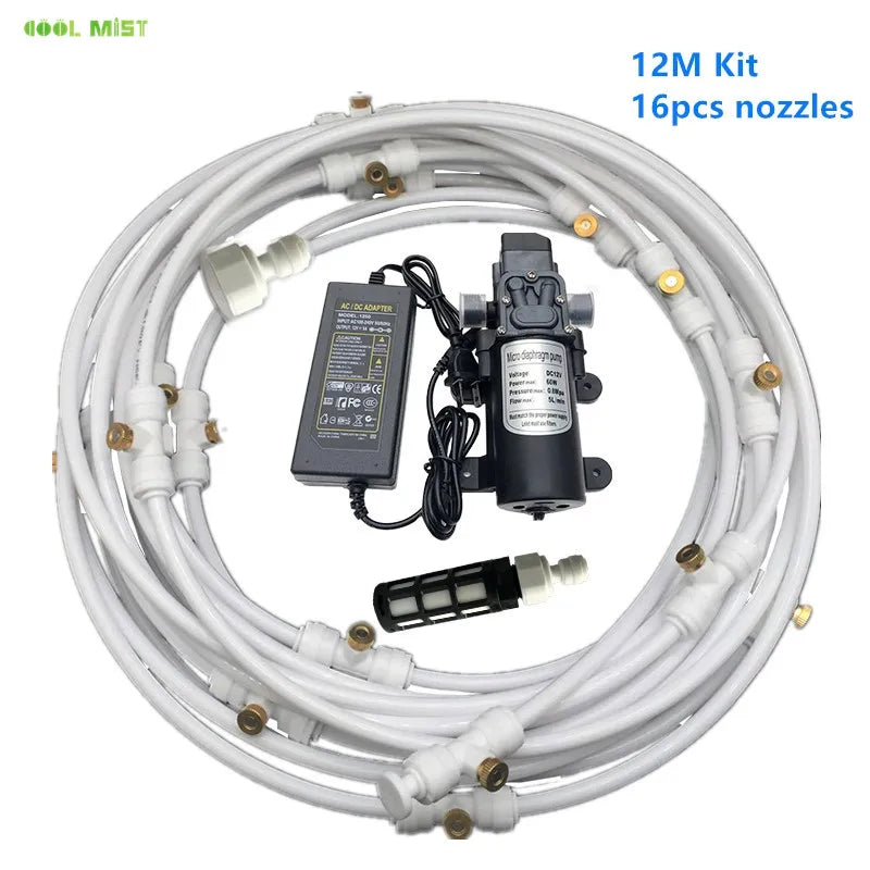 A29 Outdoor Misting Cooling System 12V Water Pump Kit Fog Nozzle For Greenhouse Garden Patio 8M -18M Timer Smart Irrigation Kits
