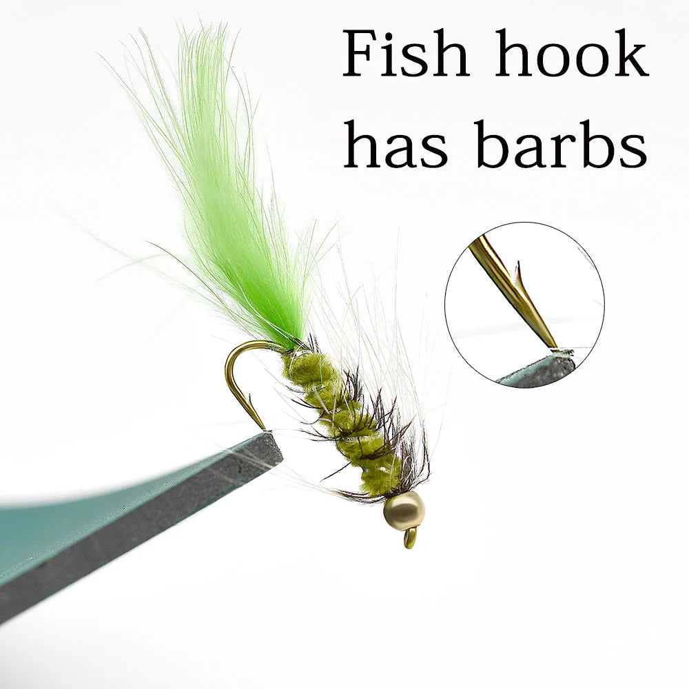 MNFT 10Pcs Goldhead Trout Fishing Flies Lures 10# Barbed Hooks - Bead Head Fishing Fly