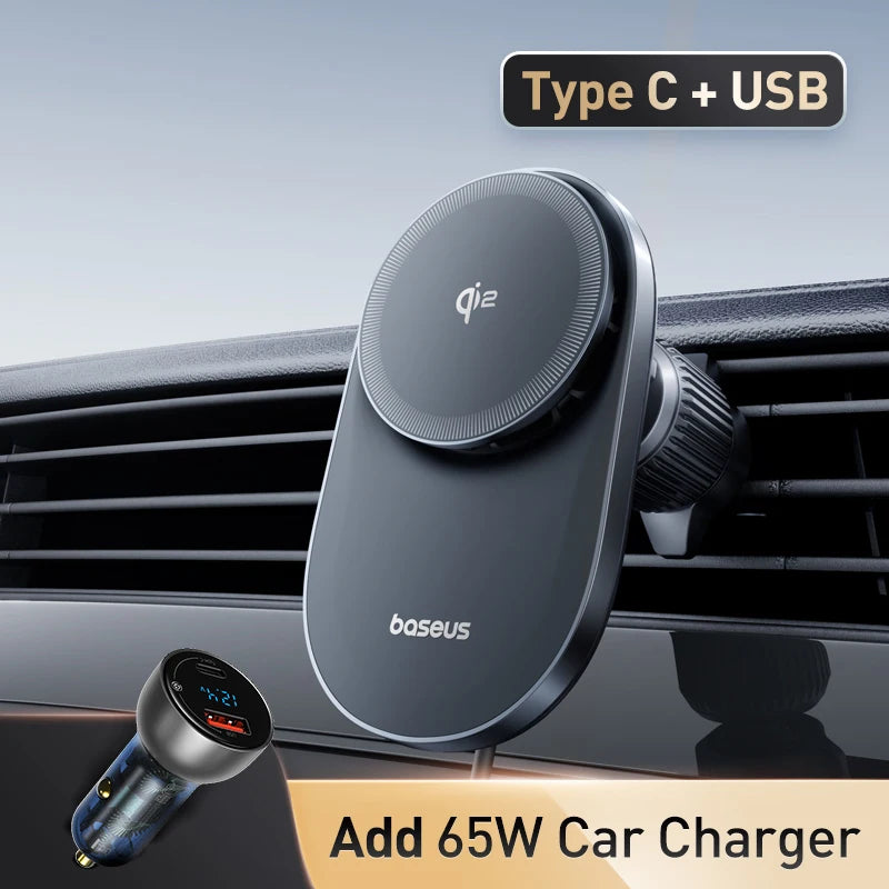 Baseus Qi2 15W Car Magnetic Wireless Charger For iPhone 16 15 14 Fast Charging For Samsung Xiaomi Car Phone Holder Cooling Fan