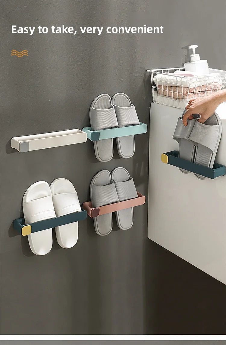 4pcs Wall Mounted Shoes Rack Space Saving Slippers Storage Holder Folding Bathroom Towel Rack Bathroom Accessories