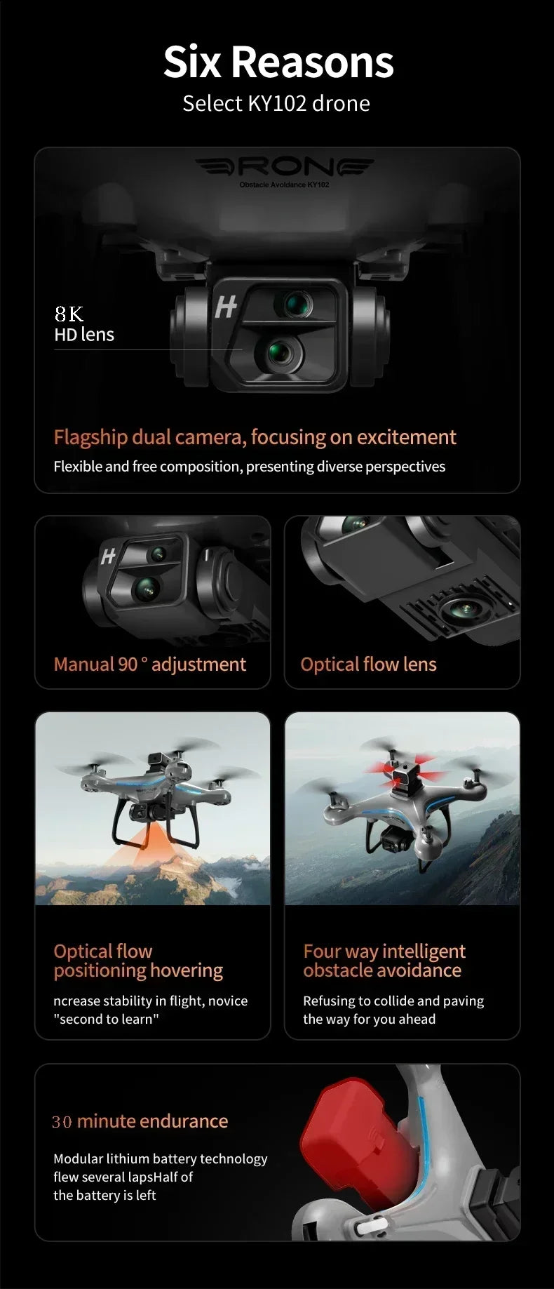 2025 KY102 Drone 8K Professional Dual Camera Brushless Quadcopter Obstacle Avoidance Optical Flow Aerial Drone RC 10000M