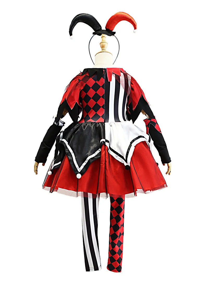Naughty Girls Clown Costume Kids Circus Scary Tutu Dress Halloween Cosplay Costumes Carnival Party Jester Dress Up Full Set